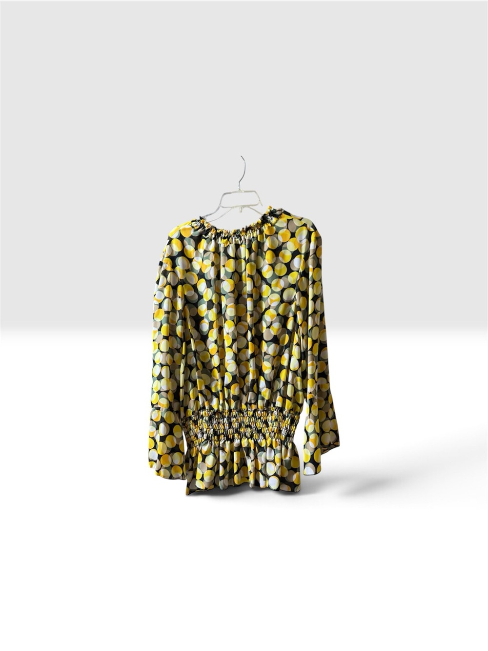 Lane Bryant Yellow and White Polka Dot Smocked Peasant Blouse